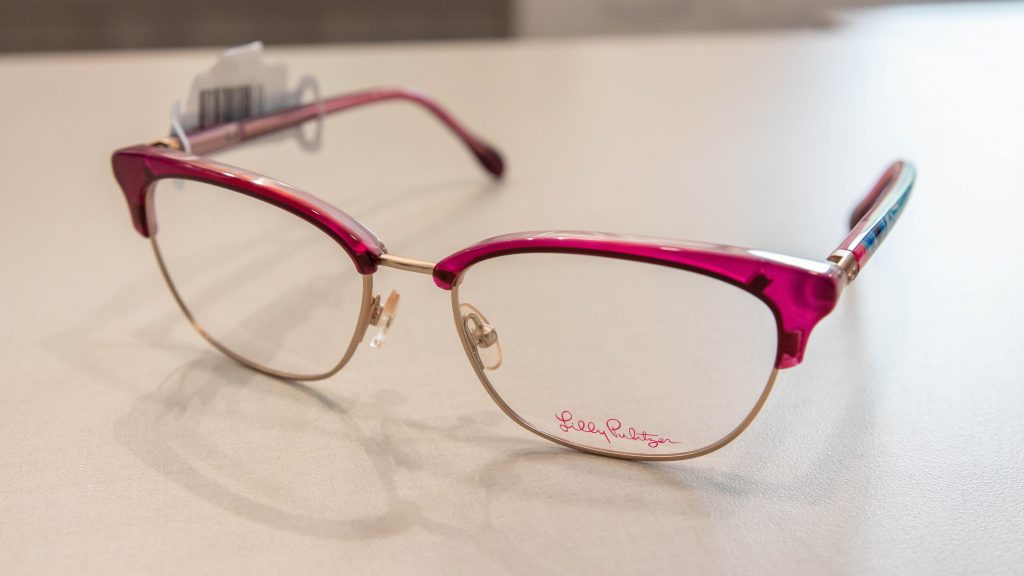 Pink, half frame Lilly Pullitzer glasses