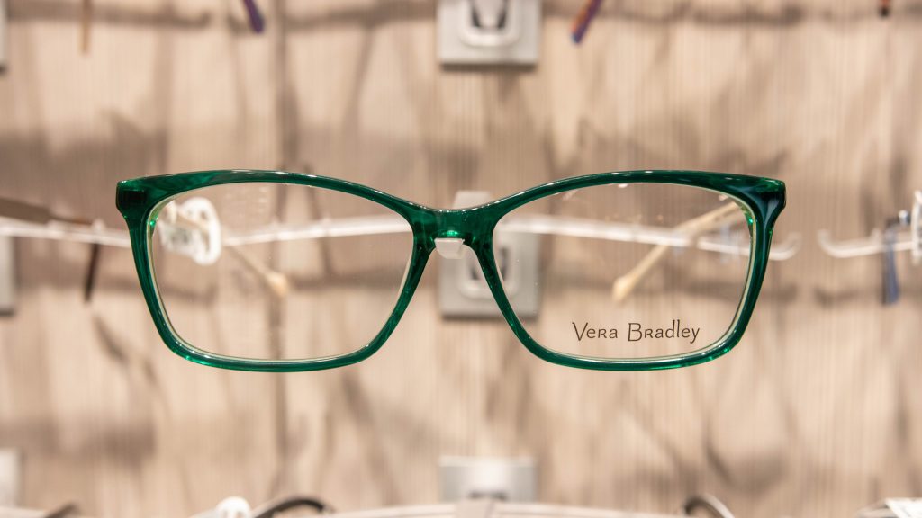 Green, square shaped Vera Bradley glasses